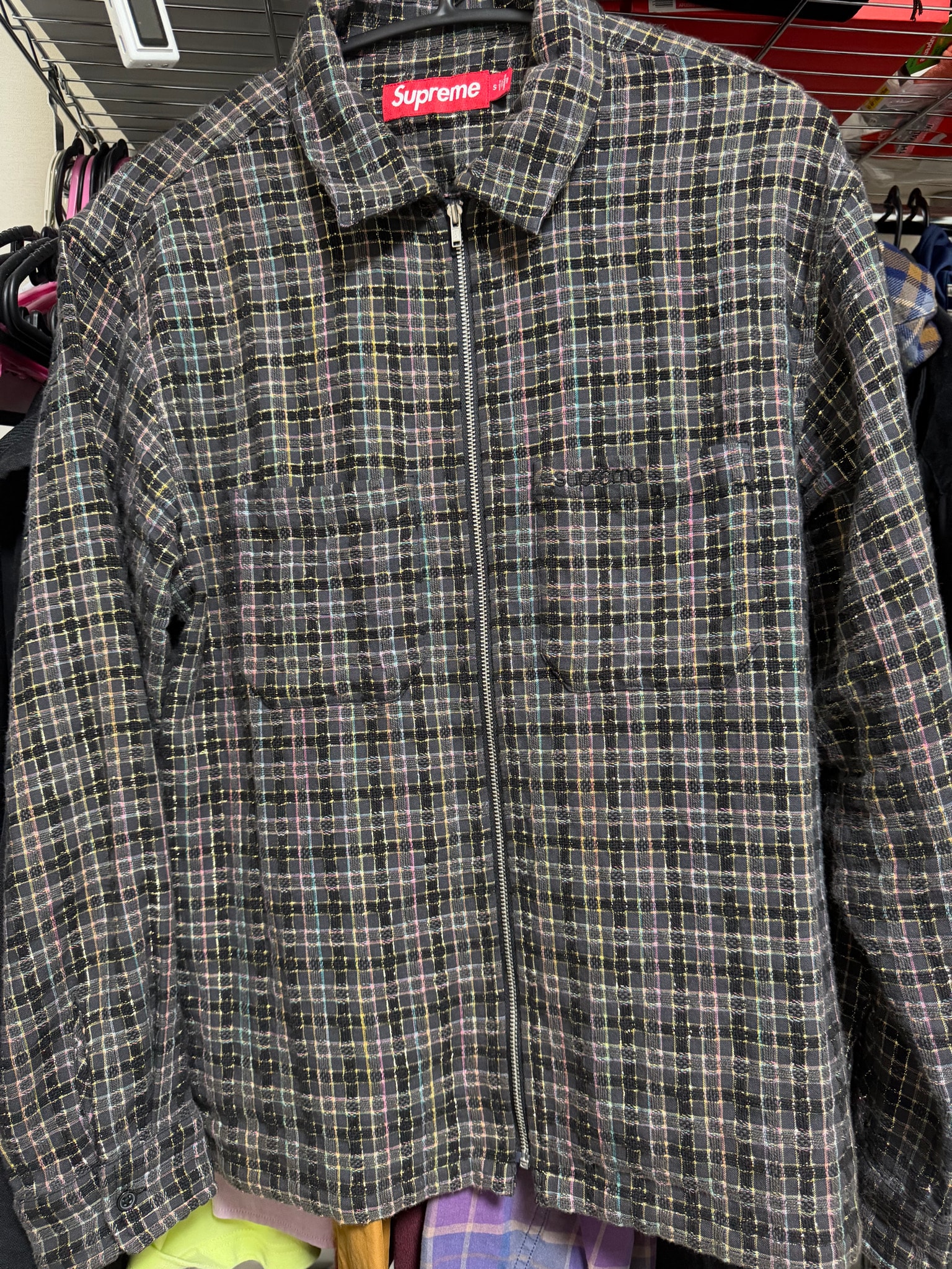 Supreme Metallic Plaid Zip Up Shirt 