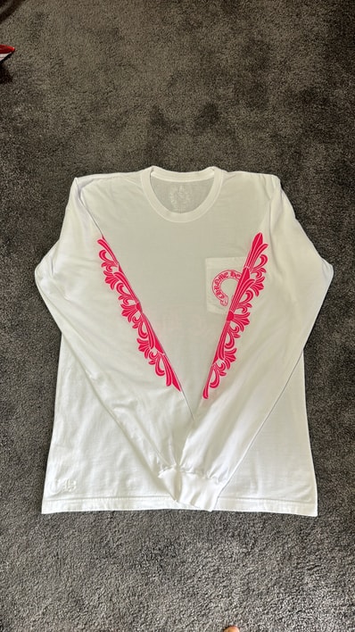 Chrome Hearts Horseshoe Floral Cross Pink Logo L/S Pocket T-Shirt "White"