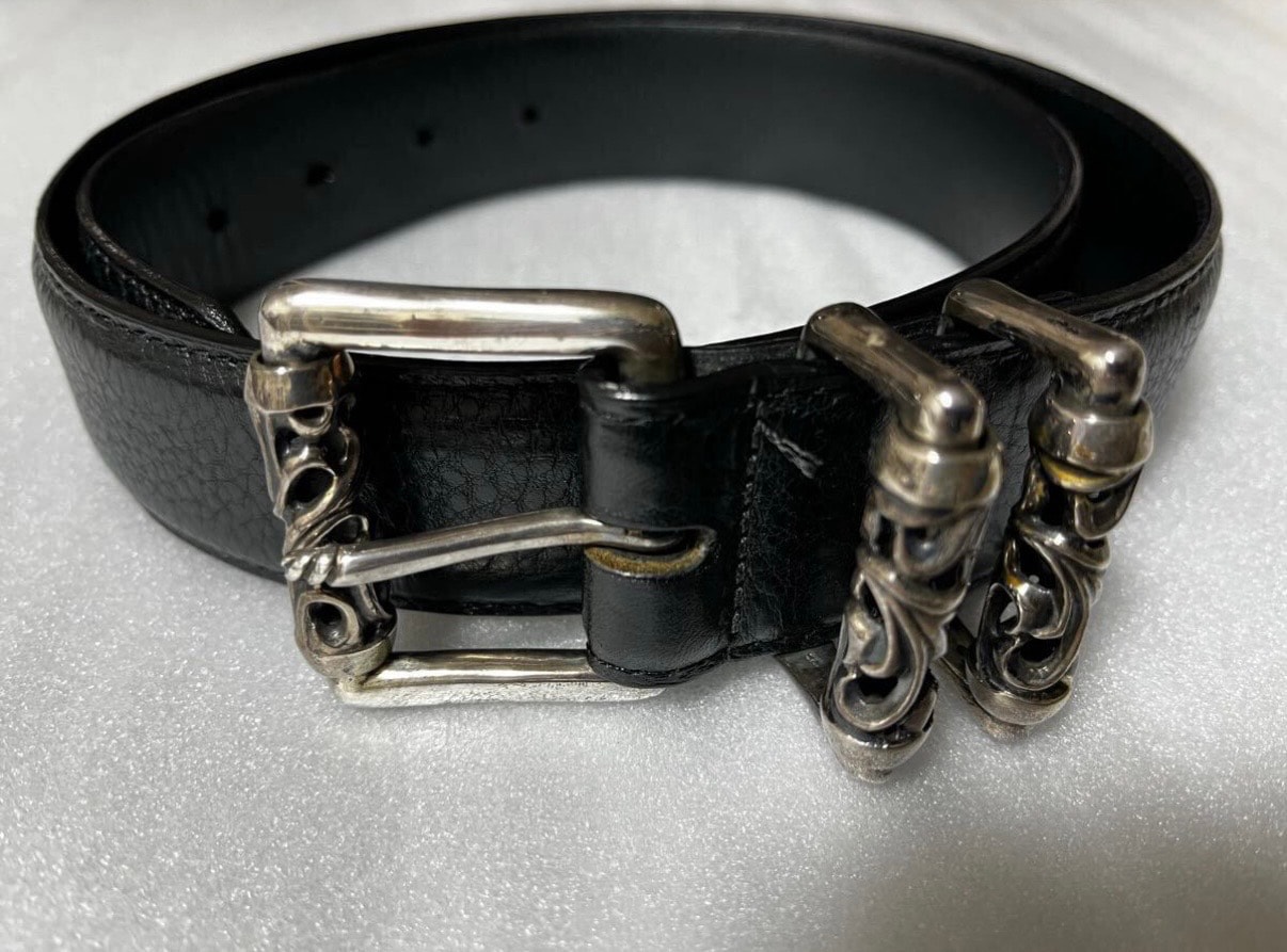 Chrome Hearts 3PC 1.5 Roller Leather Belt "Black/Silver"