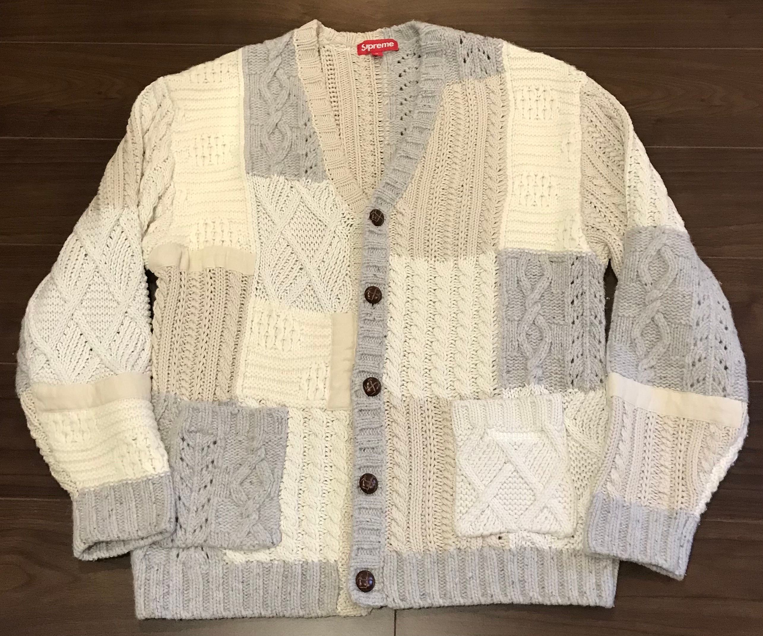 Supreme Patchwork Cable Knit Cardigan "Ivory"