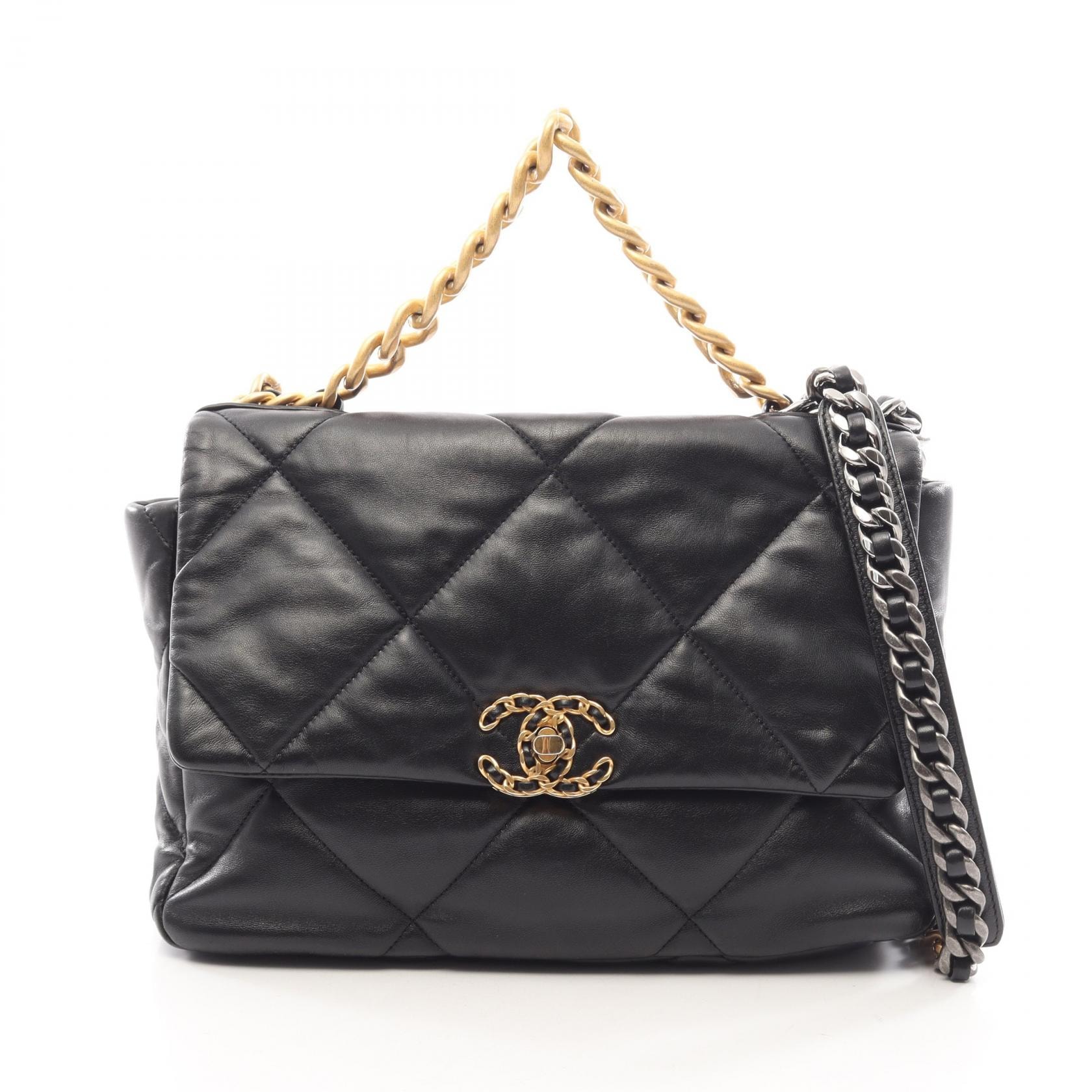 シャネル CHANEL 19 ディズヌフ マトラッセ コンビ金具 2WAY ショルダーバッグ バッグ ラムスキン(羊革) レディース ブラック系 AS1161 【中古】