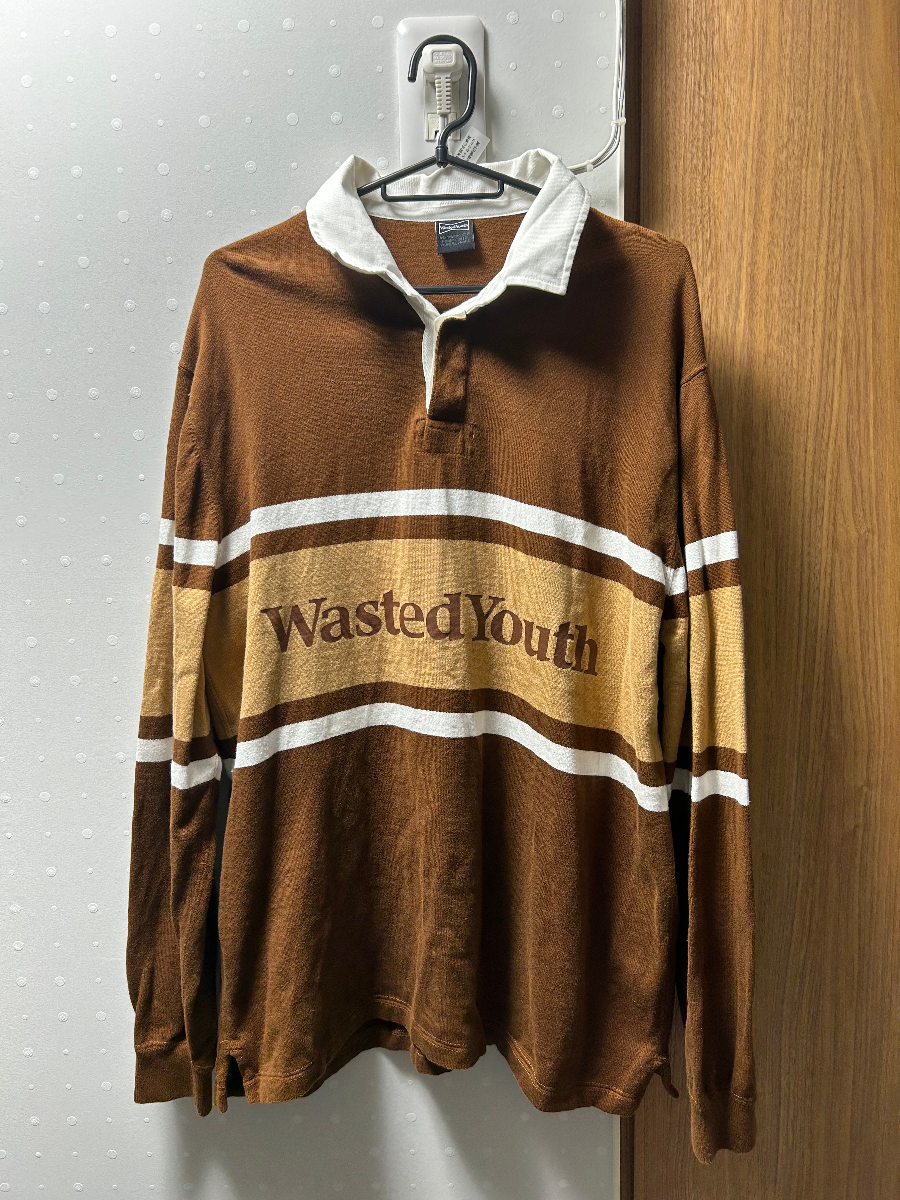wasted youth ラガーシャツ ブラウン