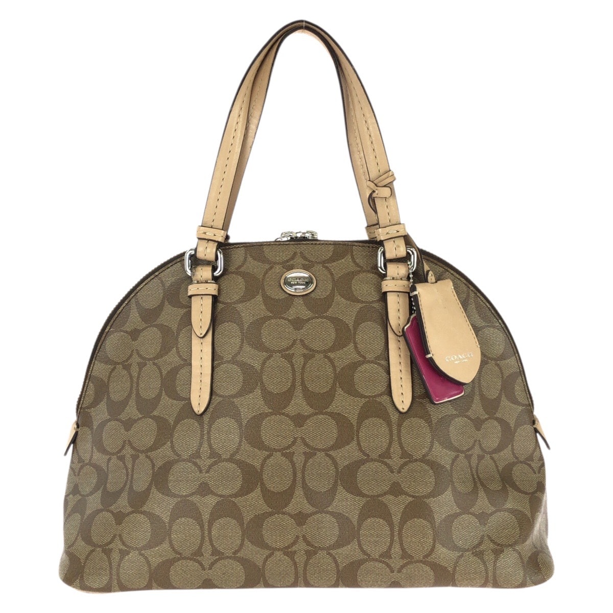 美品 COACH コーチ シグネチャー ブラウン ベージュ シルバー金具 PVC レザー/ ハンドバッグ 604085 【中古】