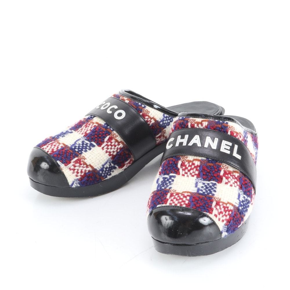 ■極美品 シャネル サボ COCO CHANEL ツイードサンダル