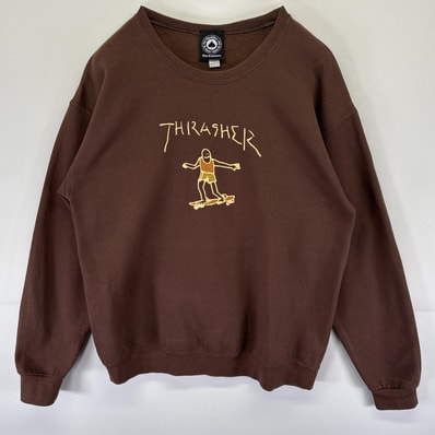 古着 スラッシャー THRASHER スウェット トレーナー マガジン スケーター プリント クルーネック M ブラウン メンズ