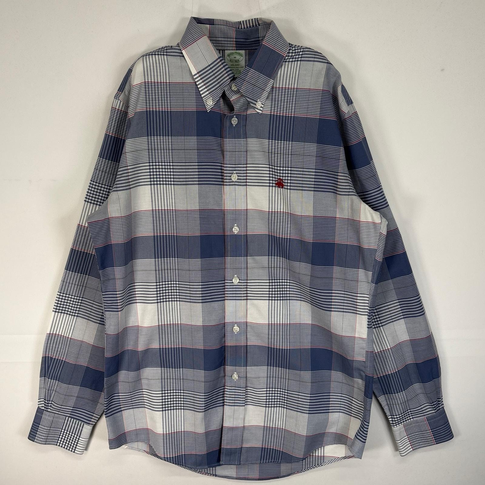 古着 ブルックスブラザーズ Brooks Brothers 長袖シャツ チェック ロゴ 刺繍 MILANO M ブルー系 マルチカラー メンズ