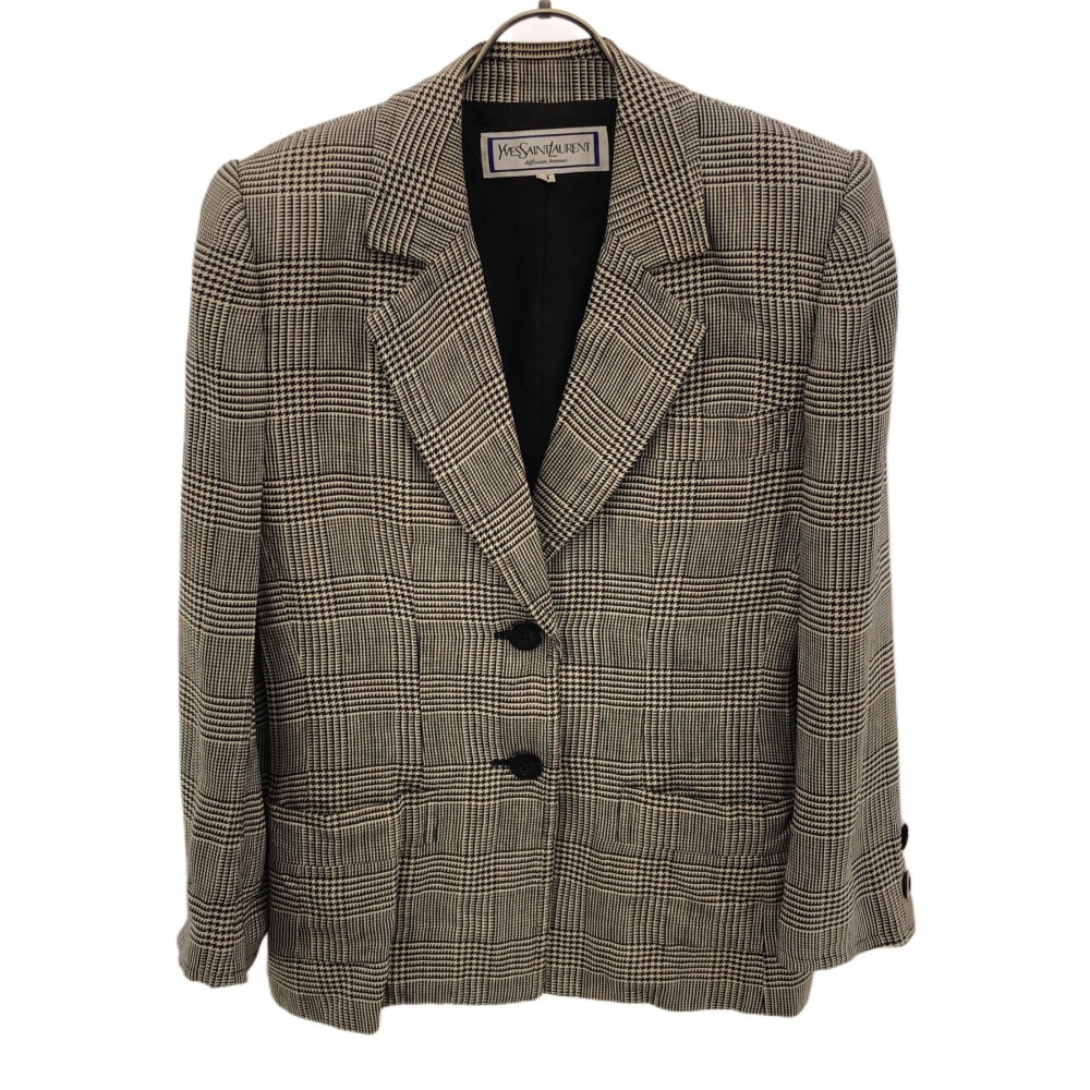 YVES SAINT LAURENT イヴサンローラン 90s シルクブレンド 千鳥格子 テーラードジャケット M ブラック×ベージュ オールド