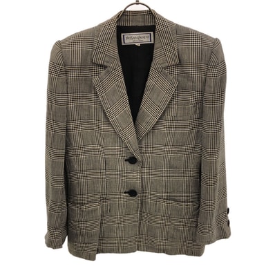 YVES SAINT LAURENT イヴサンローラン 90s シルクブレンド 千鳥格子 テーラードジャケット M ブラック×ベージュ オールド