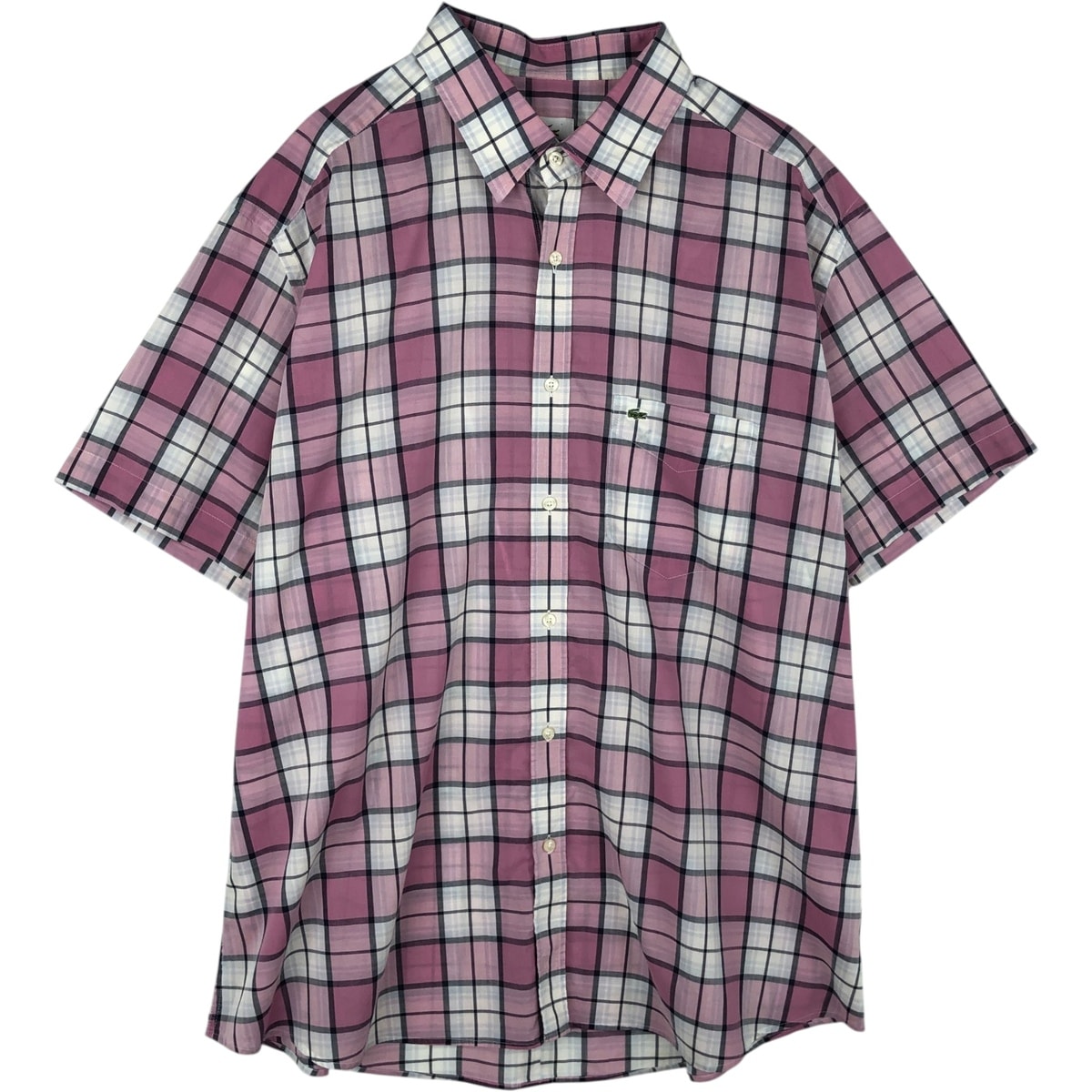 古着 ラコステ LACOSTE チェック柄 半袖 コットン チェックシャツ メンズXL相当/eaa632784