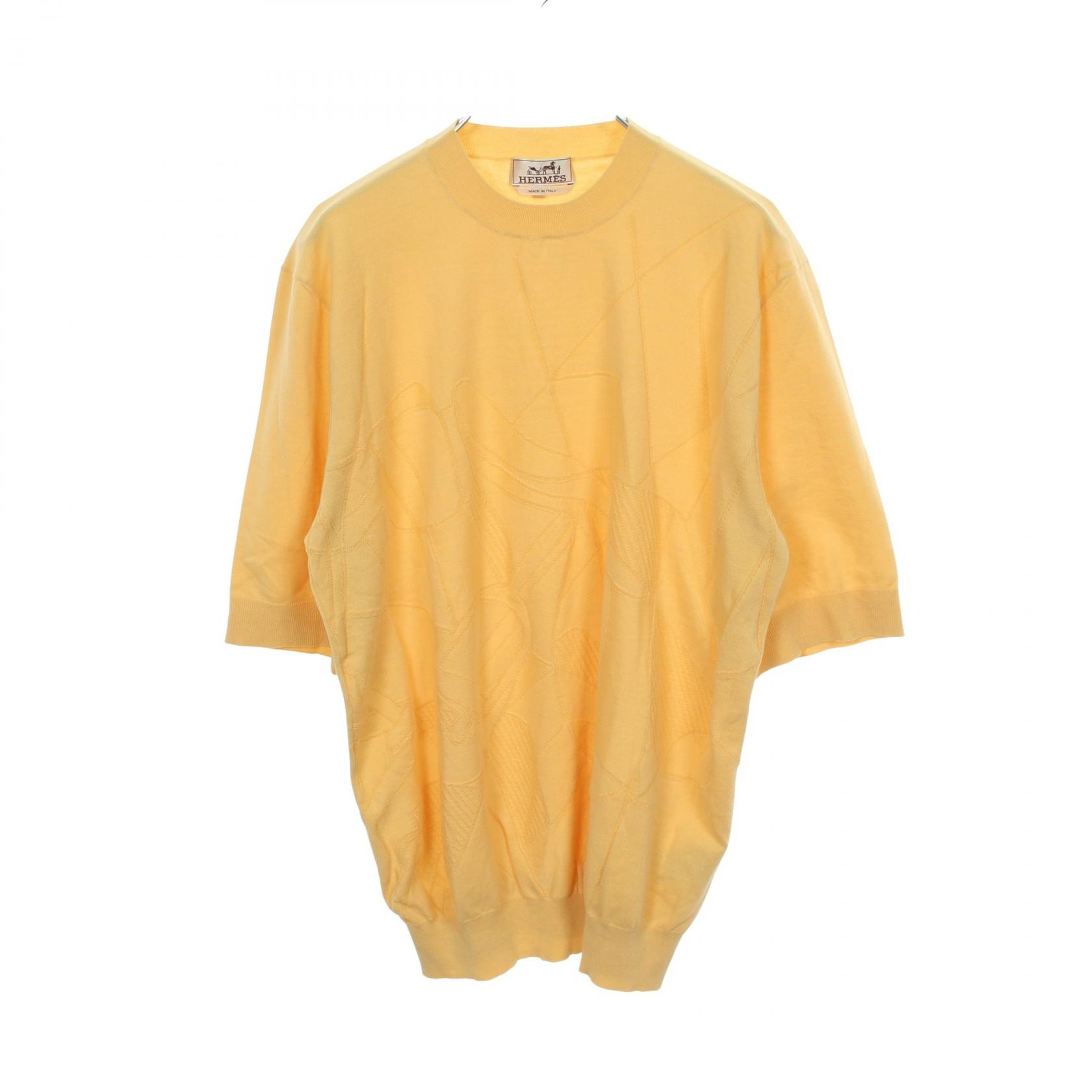 エルメス HERMES Selles en Fragments 半袖 ニット 衣料品 トップス コットン メンズ イエロー系 【中古】