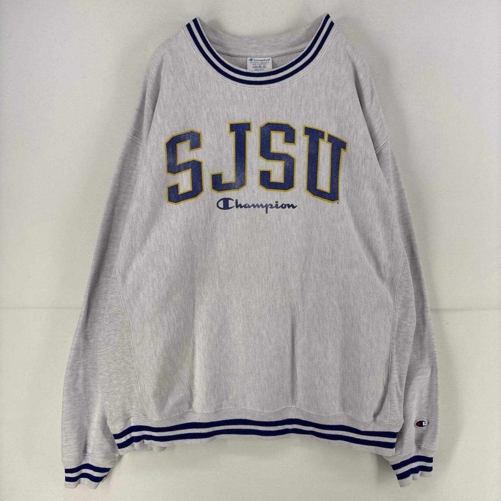 古着 チャンピオン Champion スウェット ロゴ クルーネック リバースウィーブ 2XL  グレー プリント メンズ
