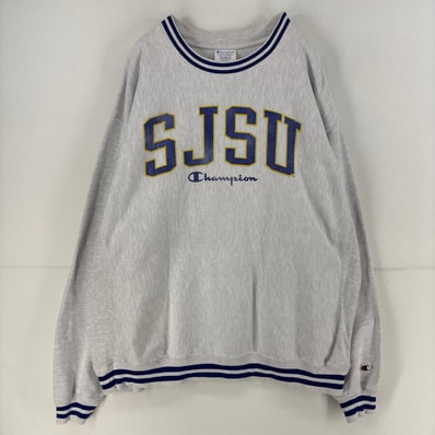 古着 チャンピオン Champion スウェット ロゴ クルーネック リバースウィーブ 2XL グレー プリント メンズ