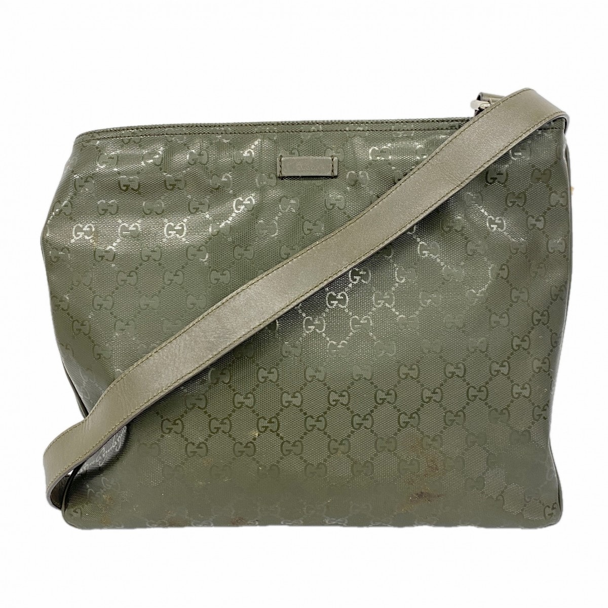 ★SALE【6da0594】グッチ ショルダーバッグ GGインプリメ 201446 PVC モスグリーン シルバー金具【中古】レディース