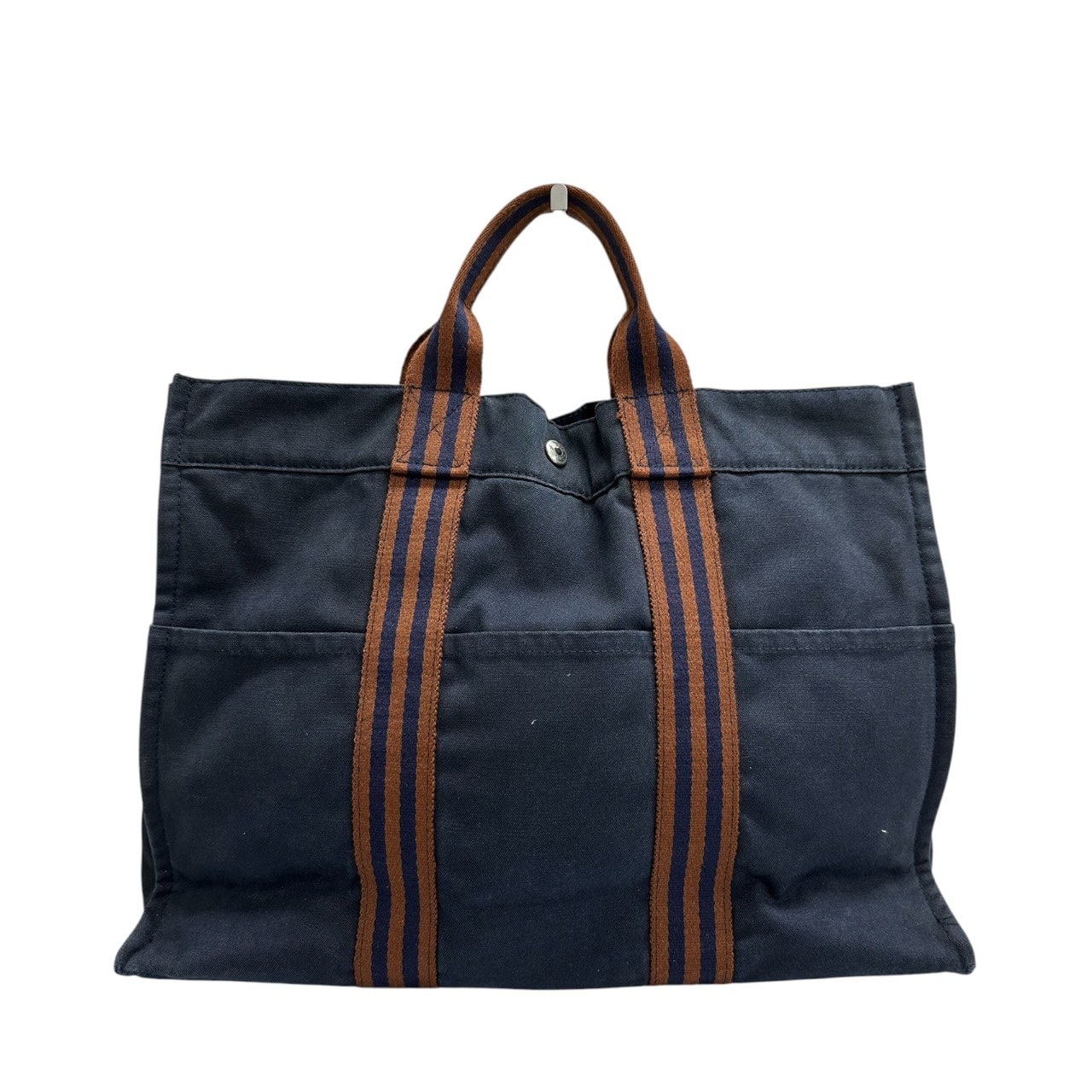美品 HERMES エルメス フルートゥ ネイビー シルバー金具 キャンバス トートバッグ S1-00148 【中古】