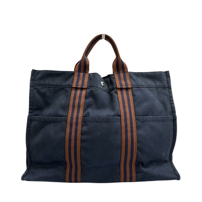 美品 HERMES エルメス フルートゥ ネイビー シルバー金具 キャンバス トートバッグ S1-00148 【中古】