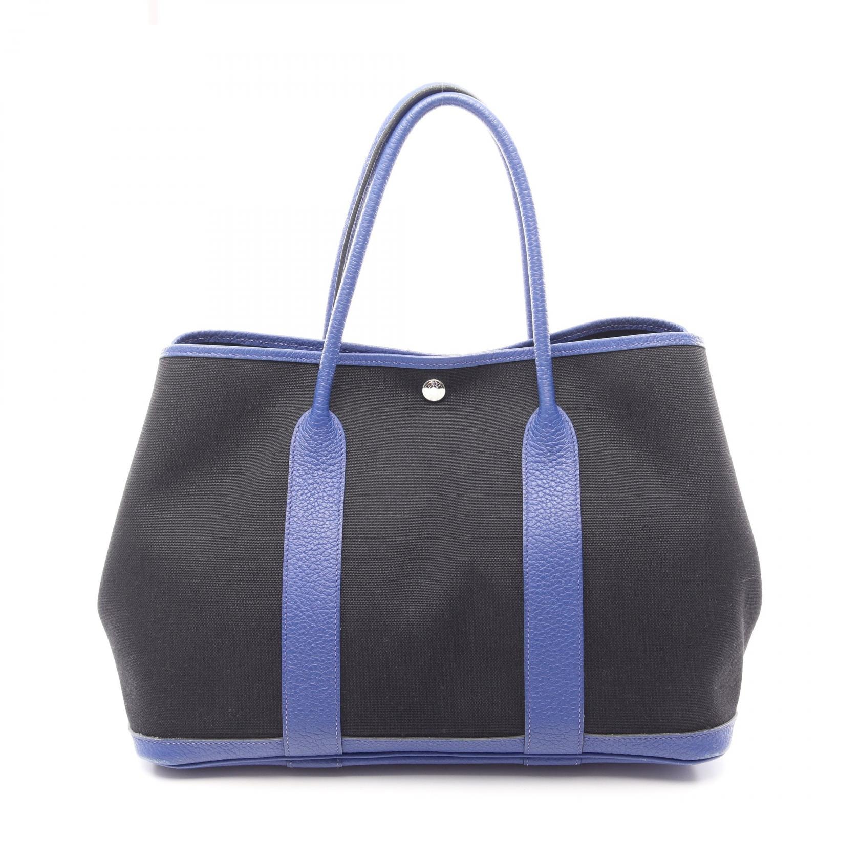 エルメス HERMES ガーデンパーティPM トートバッグ バッグ キャンバス トワルアッシュ / ヴァッシュカントリー トワルアッシュ ブルーエレクトリック C刻印(2018年製造) レディース ブラック系 / ブルー系