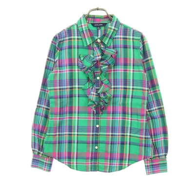 美品 RALPH LAUREN ラルフローレン チェック柄 長袖 ブラウス 150 グリーン
