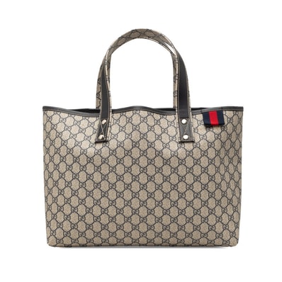 グッチ GGスプリーム シェリーライン トートバッグ ショルダーバッグ 211134 ベージュ ブラウン PVC レザー レディース GUCCI 【中古】