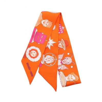 エルメス HERMES ツイリー DRESS CODE リボン スカーフ 衣料品 シルク シルク オレンジ レディース オレンジ系 / ピンク系 【中古】