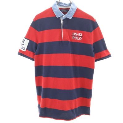 POLO RALPH LAUREN ポロラルフローレン ボーダー柄 半袖 ラガーシャツ M レッド