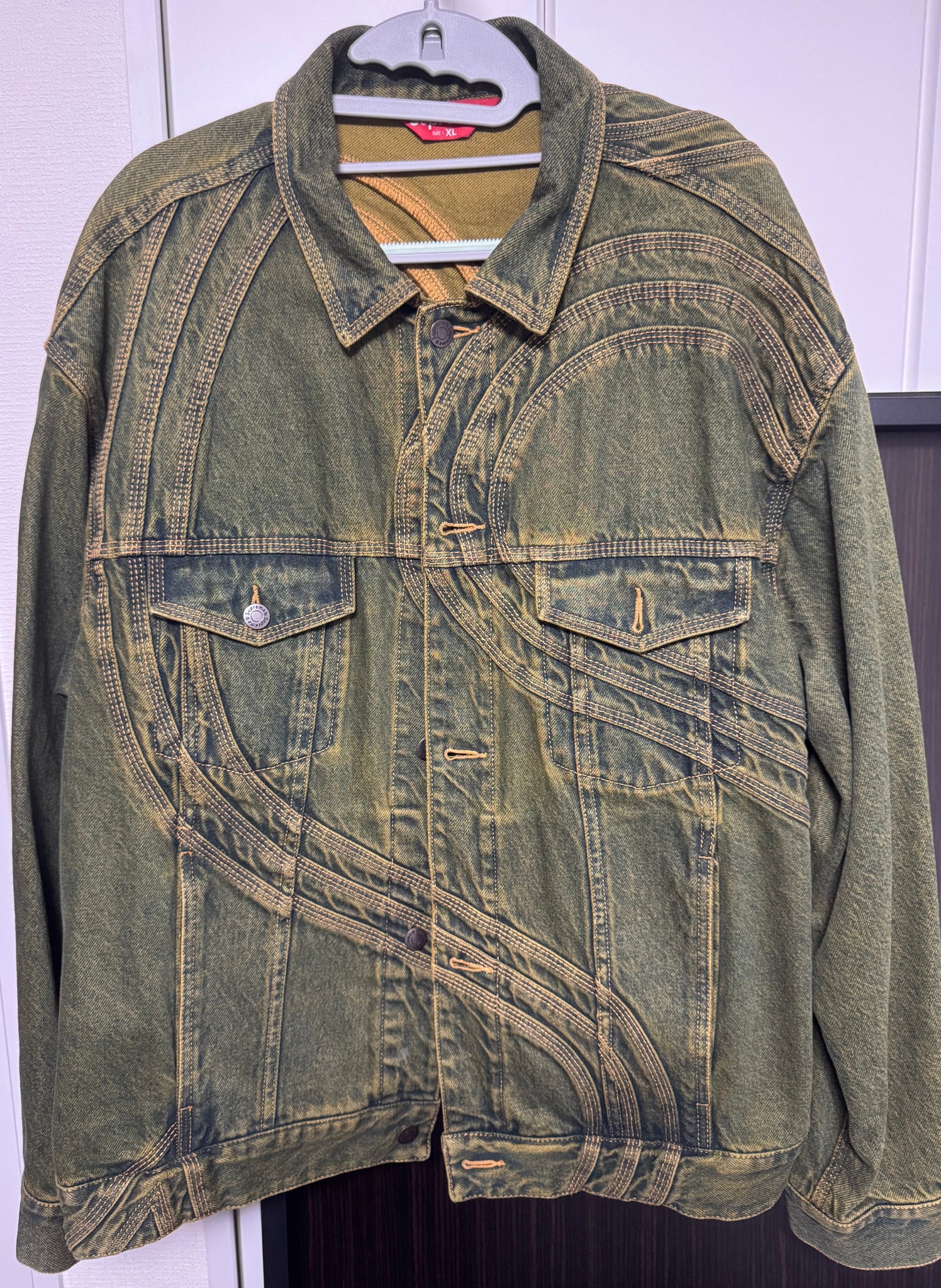 Supreme S Logo Denim Trucker Jacket "Dirty Green"