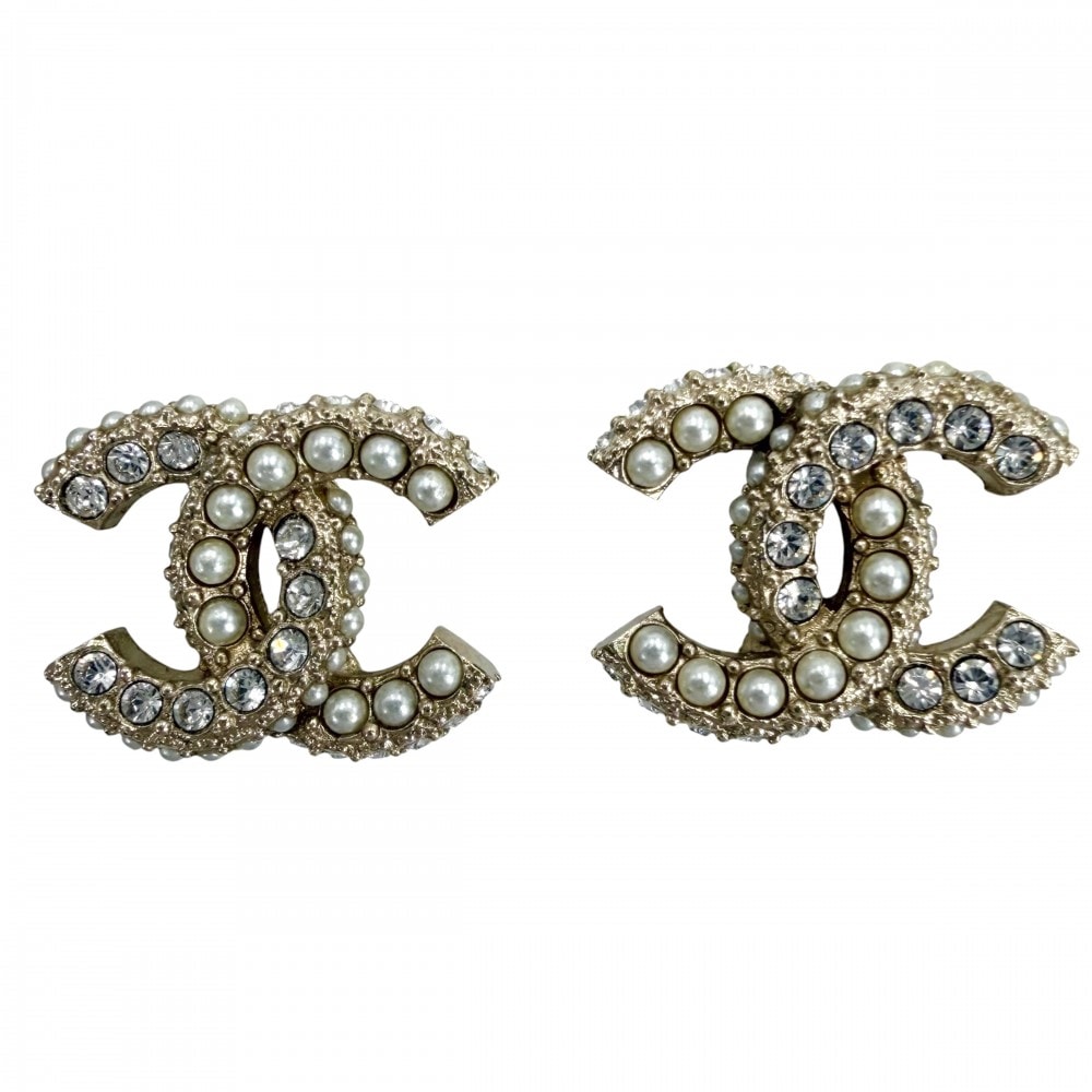 CHANEL シャネル ピアス ココマーク アクセサリー ラインストーン  フェイクパール  GP  C22B ゴールド ホワイト 白 レディース 約3.6g 2022年【中古品】