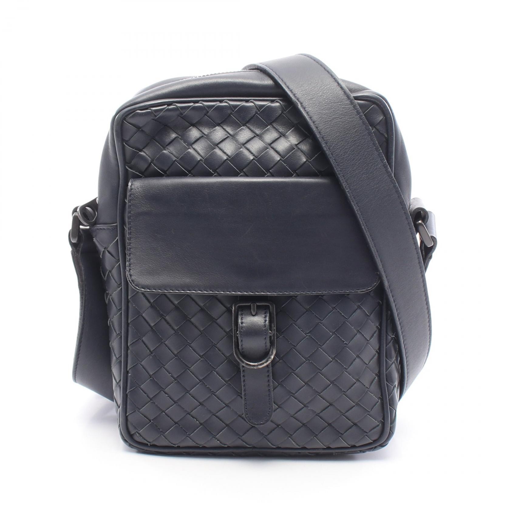 ボッテガヴェネタ BOTTEGA VENETA イントレチャート ショルダーバッグ バッグ レザー レディース ネイビー系 【中古】