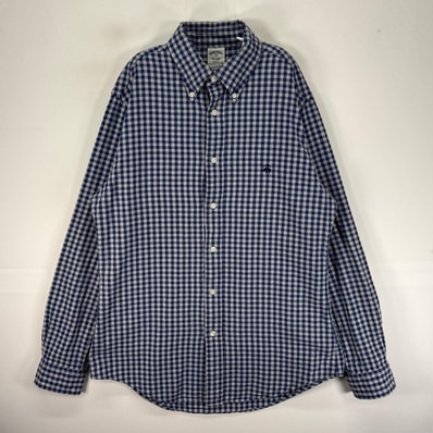 古着 ブルックスブラザーズ Brooks Brothers 長袖シャツ ボタンダウン ワンポイント M ブルー系 チェック メンズ