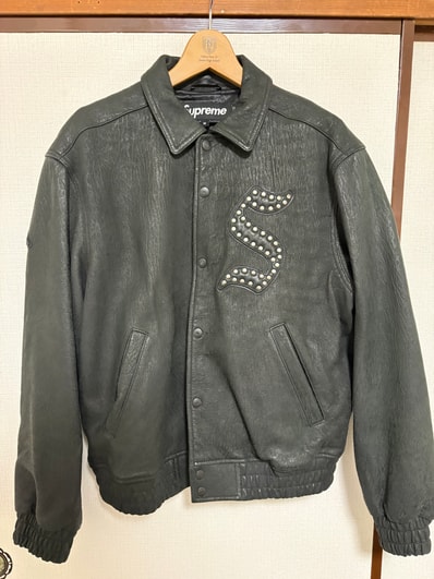 Supreme Pebbled Leather Varsity Jacket "Black"