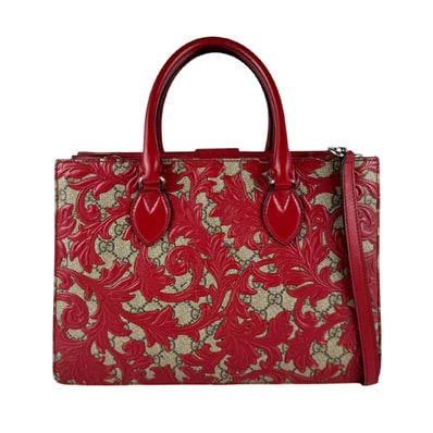 グッチ GUCCI ハンドバッグ ショルダーバッグ アラベスク GGスプリームキャンバス レッド/ブラウン シルバー レディース 409531【中古】 z11050