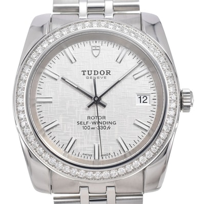 チューダー TUDOR 21020-0002 クラシック デイト ダイヤモンドベゼル シルバー 自動巻き メンズ 美品 箱・保証書付き 腕時計 L#150435