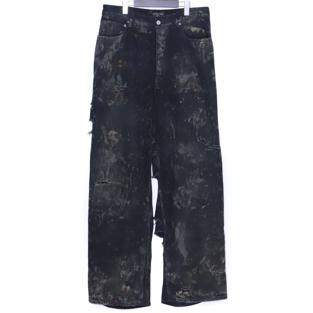 BALENCIAGA Super Destroyed Japanese Denim Baggy Pants "Black"