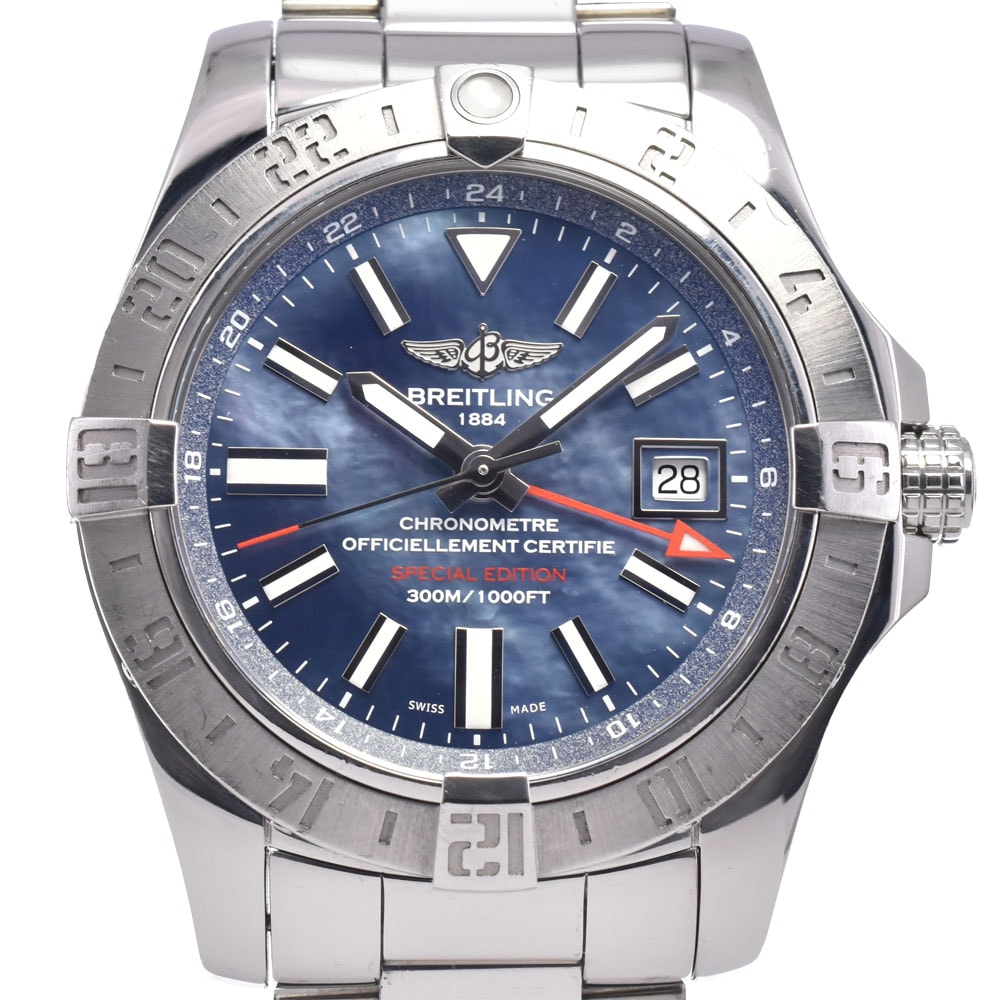 ブライトリング BREITLING A32390 アベンジャーII GMT ブルーシェル 自動巻き メンズ 良品 腕時計 L#147838