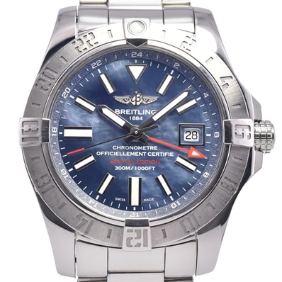 ブライトリング BREITLING A32390 アベンジャーII GMT ブルーシェル 自動巻き メンズ 良品 腕時計 L#147838
