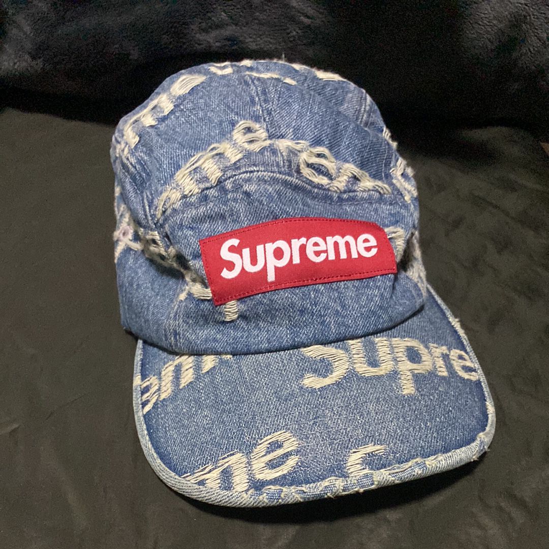 Supreme Frayed Logos Denim Camp Cap "Blue"