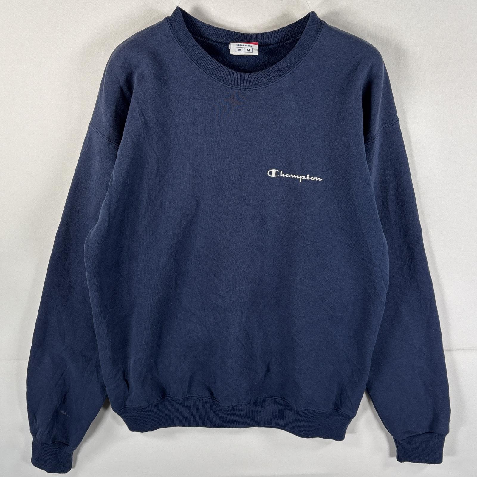 古着 チャンピオン Champion スウェット ワンポイントロゴ クルーネック ワッペンロゴ トレーナー M  ネイビー メンズ