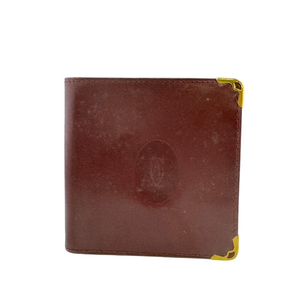 カルティエ CARTIER 二つ折り財布 エンボスロゴ マストライン レッド