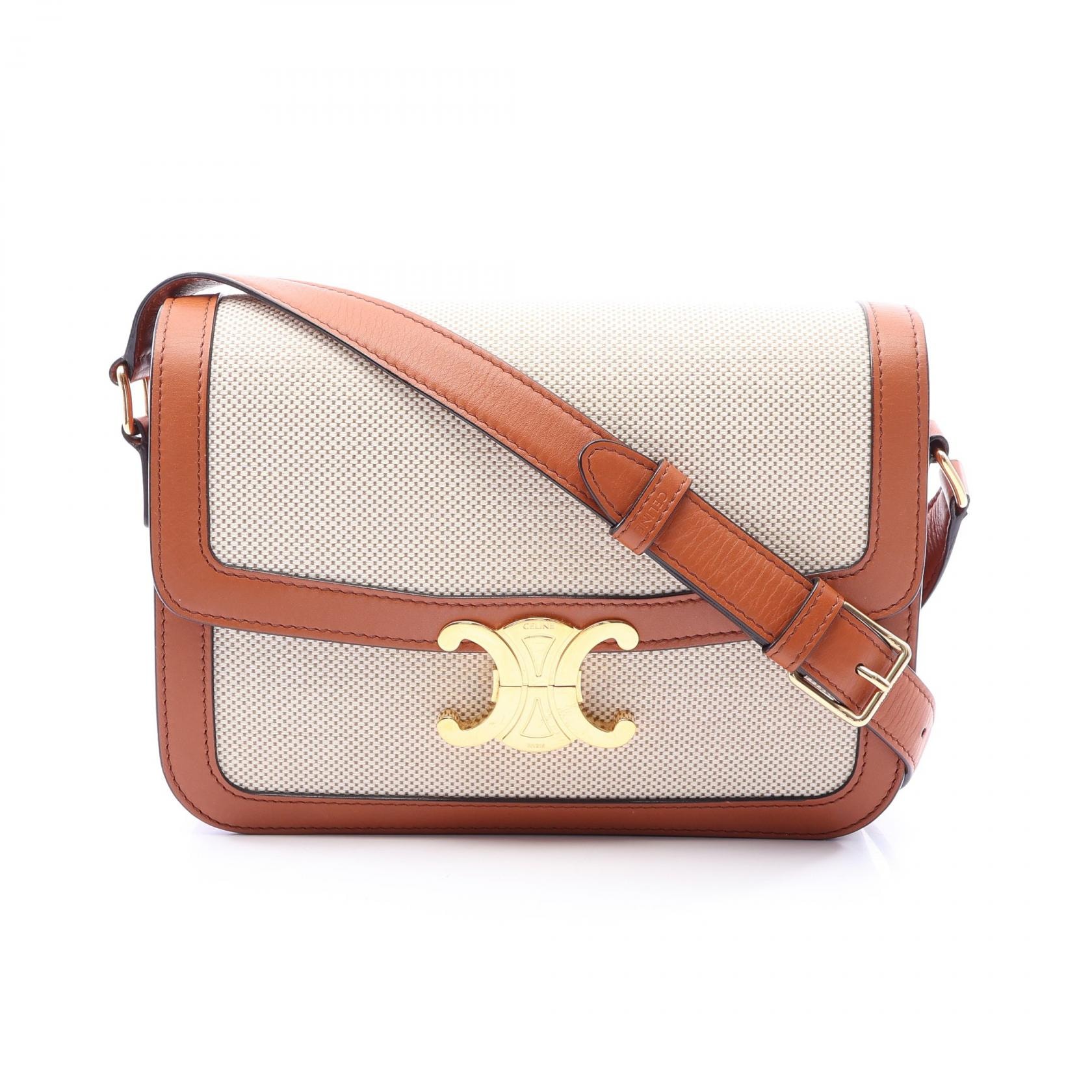 セリーヌ CELINE クラシック トリオンフ ショルダーバッグ バッグ キャンバス レザー レディース ベージュ系 / ブラウン系 【中古】