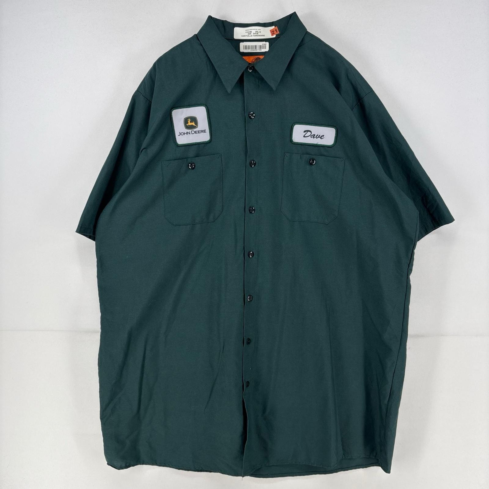 古着 レッドキャップ RED KAP 半袖シャツ ワーク 胸ポケット ワッペン 大きいサイズ 2XL グリーン メンズ