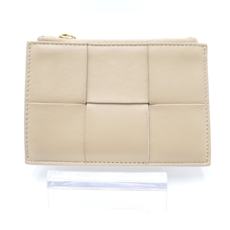 BOTTEGA VENETA(ボッテガ・ヴェネタ)イントレチャート カードケース コインケース フラグメントケース ベージュ レザー ゴールド金具 レディース【中古】