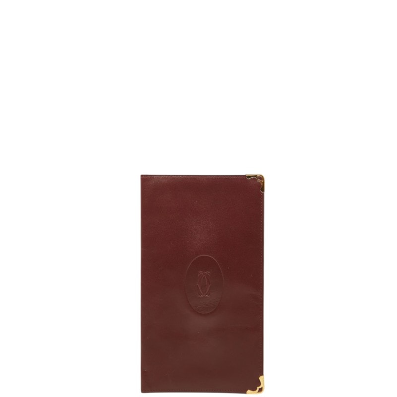 カルティエ マストライン 2つ折 札入れ 長財布 ワインレッド ボルドー レザー レディース CARTIER 中古