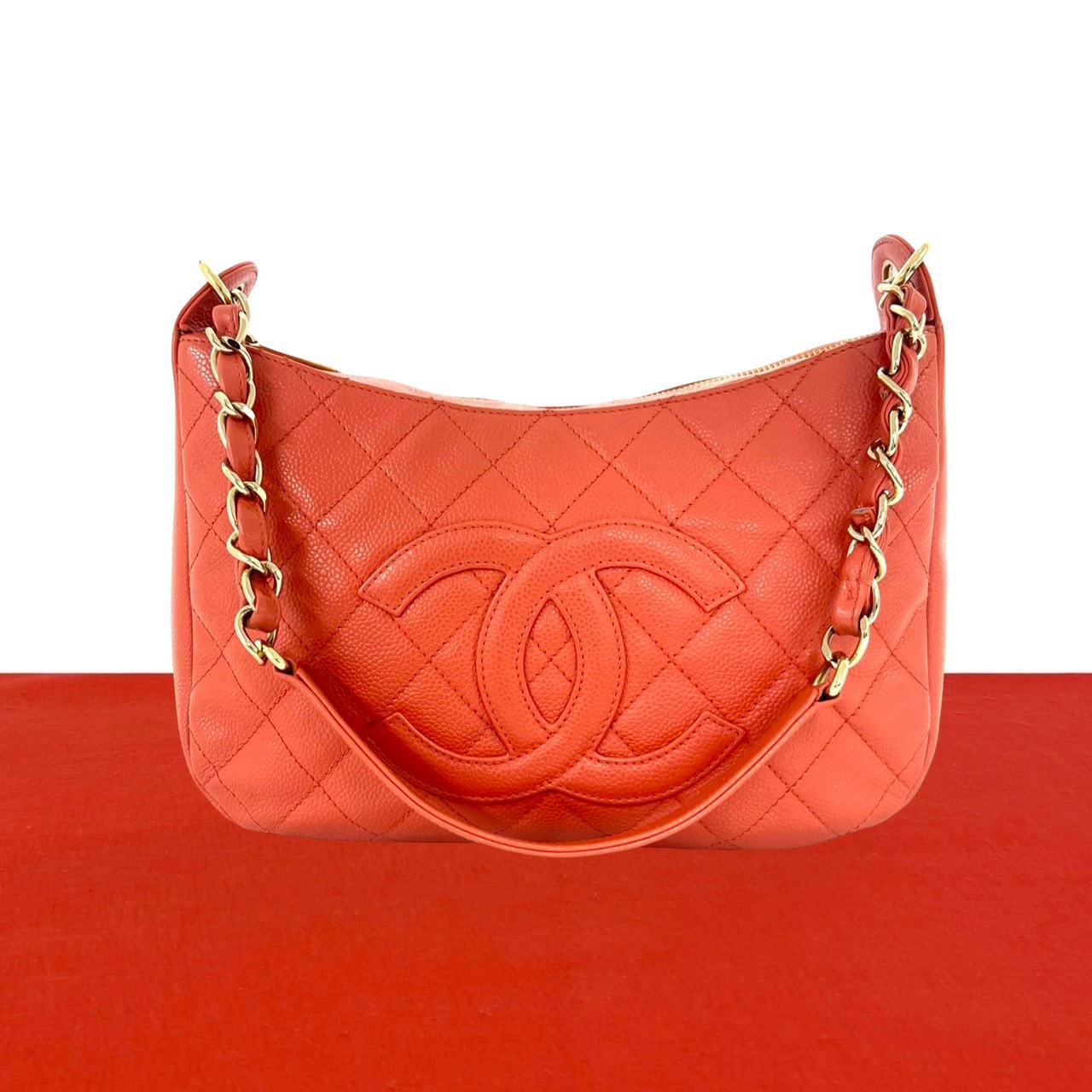 CHANEL シャネル マトラッセ ココマーク キャビアスキン ショルダーバッグ ピンク
 21321