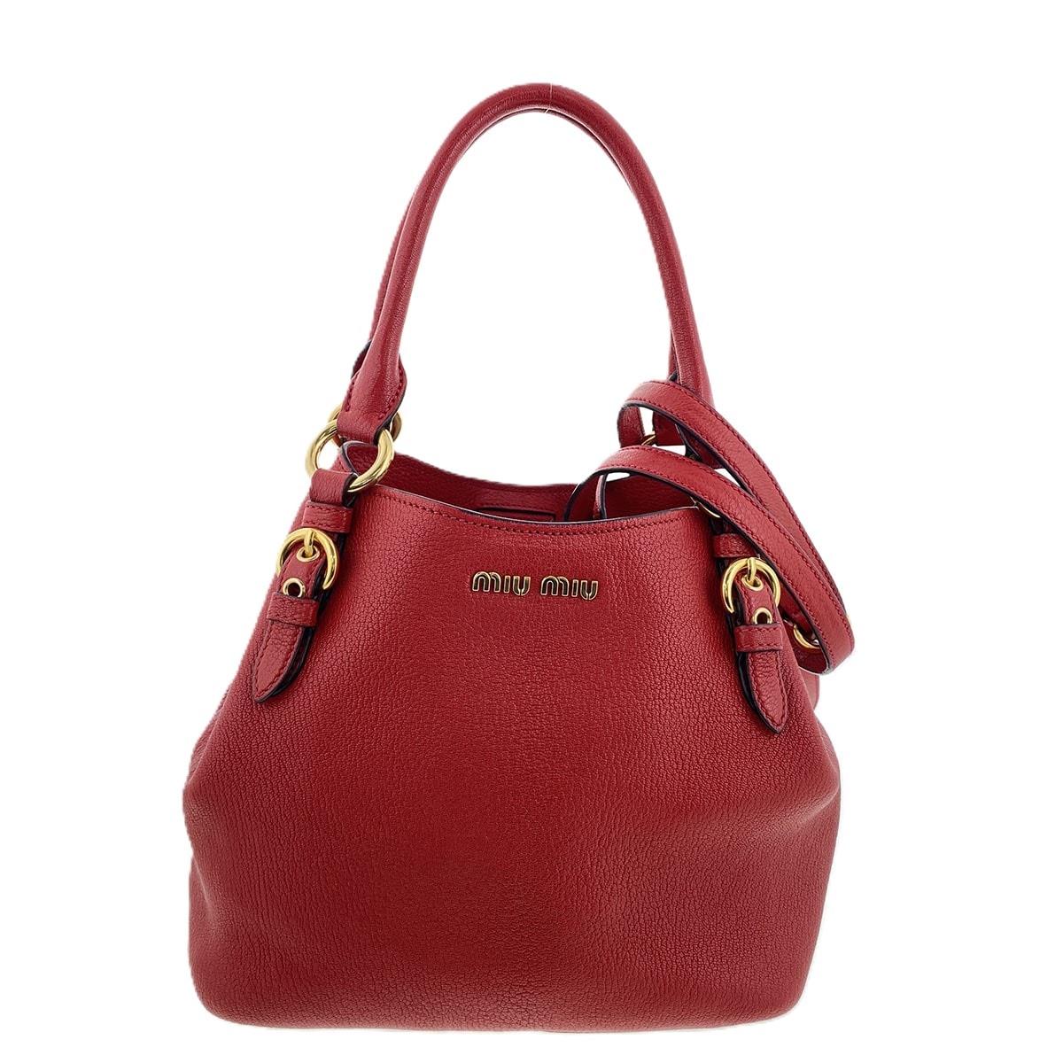【再値下げ】 MIUMIU ミュウミュウ マドラス 2WAY レザー ハンドバッグ 5BE886 レザー レッド ゴールド金具  レディース【中古】