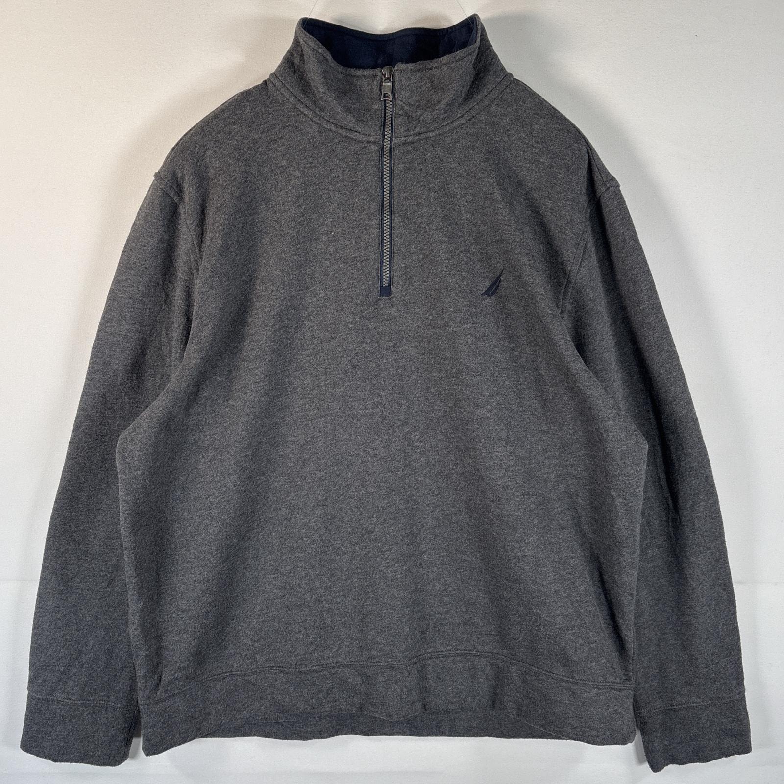 古着 ノーティカ NAUTICA スウェット ハーフジップ トレーナー 大きいサイズ ワンポイントロゴ刺繍 XL  グレー メンズ