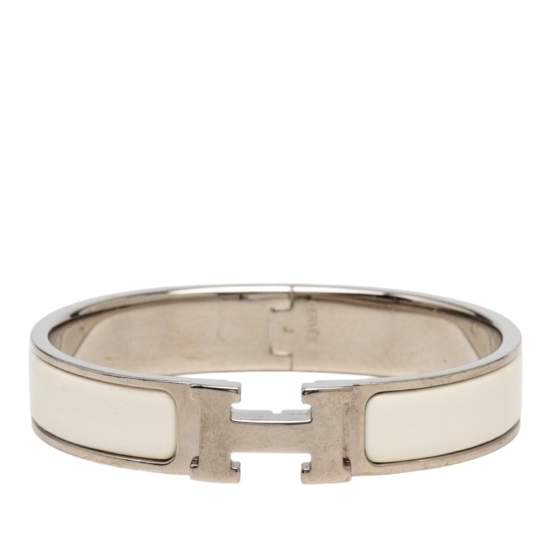 エルメス クリックH PM ブレスレット バングル シルバー アイボリー メタル エナメル レディース HERMES 【中古】