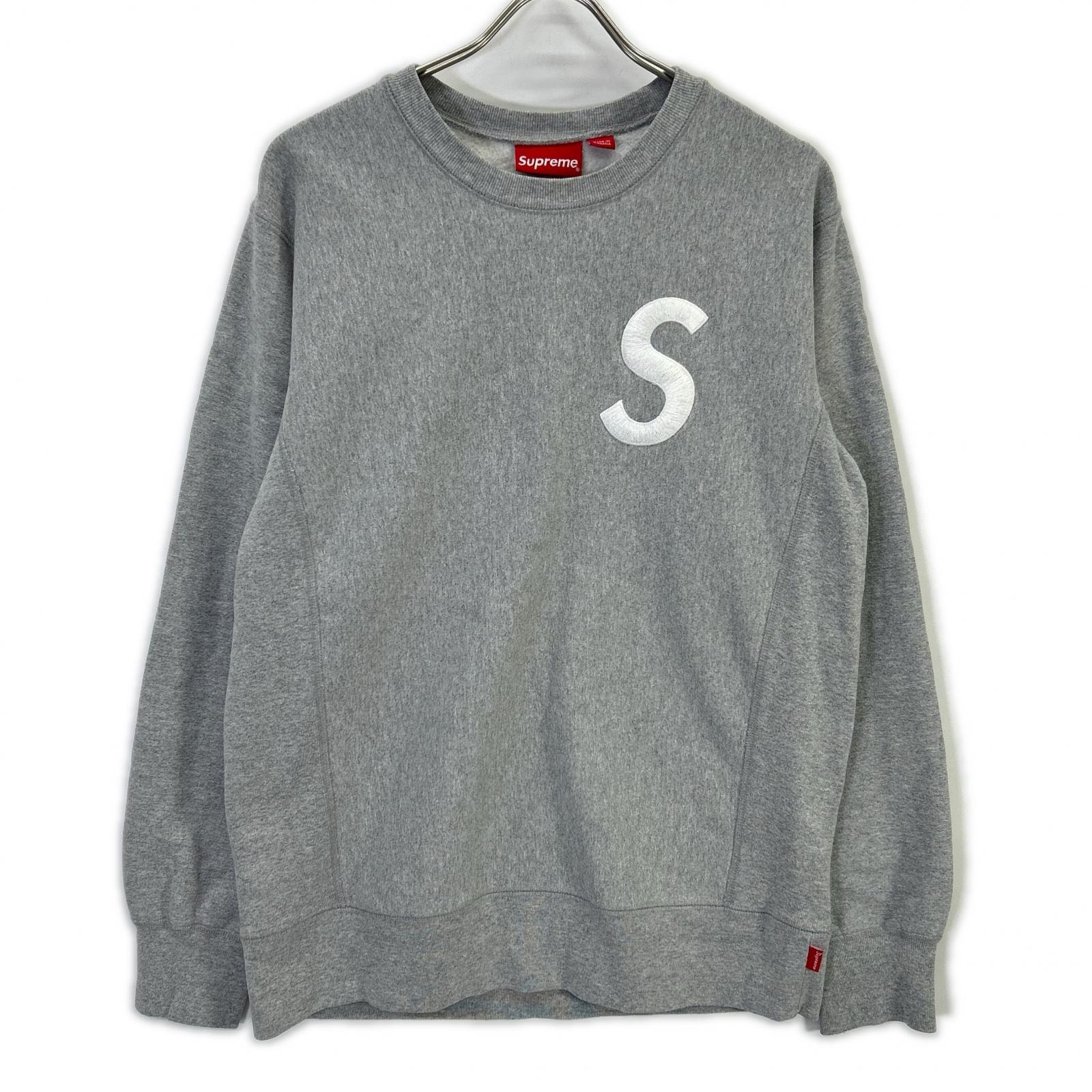 シュプリーム グレー Sロゴ 刺繍 クルーネック スウェット M
