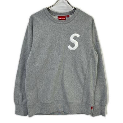 シュプリーム グレー Sロゴ 刺繍 クルーネック スウェット M