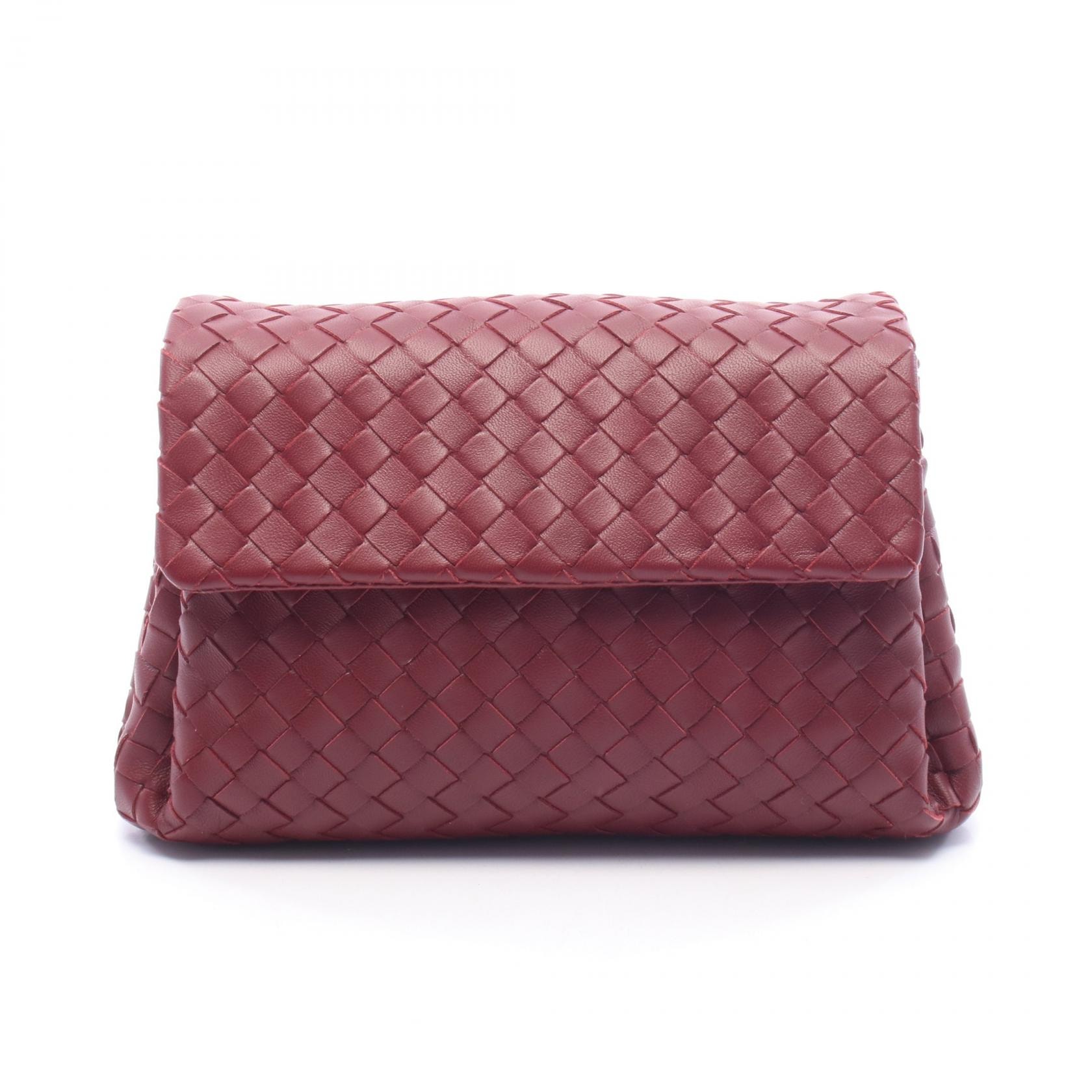 ボッテガヴェネタ BOTTEGA VENETA イントレチャート セカンドバッグ クラッチバッグ バッグ ラムスキン(羊革) メンズ レディース ボルドー系 【中古】