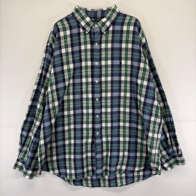 古着 ラルフローレン RALPH LAUREN 長袖シャツ ワンポイント ロゴ ネルシャツ 大きいサイズ 2XL ブルー チェック メンズ
