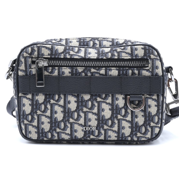 DIOR(ディオール)Safari ミニバッグ オブリーク ジャカード ショルダーバッグ クロスボディ ネイビー ブラック レザー シルバー金具 16-BO-0293【中古】